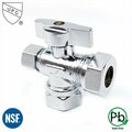 Thrifco Plumbing 1/2 Inch FIP x 1/2 Inch Slip Joint x 3/8 Inch Comp Quarter Turn Brass  Angle Stop Valve 4406484